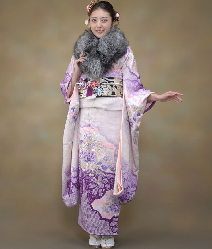 日本製 成人式 SAGA シルバー フォックス ファー ストール (FS9011s)(化粧箱付) ショール 振袖 着物 和装 晴れ着 毛皮 大判