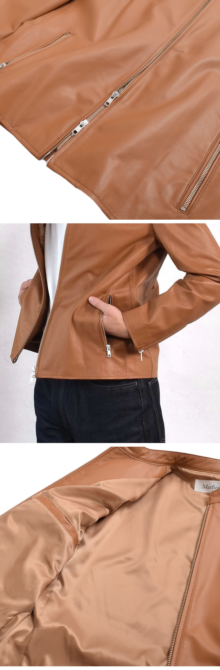 Merfirge]メンズ ラム レザー シングル ジャケット(MZR3965) 毛皮